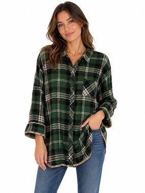 Justify Green Plaid Flannel Button Down Shirt